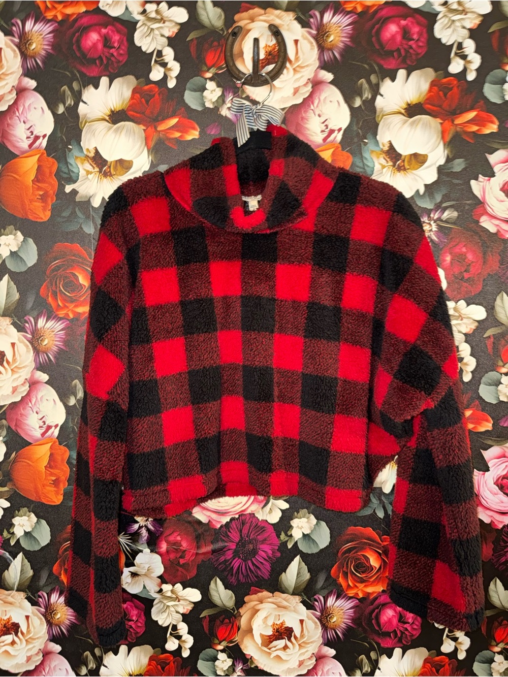 Express Red & Black Buffalo Check Plaid Cozy Crop High-Neck Sweater, Small, NWOT